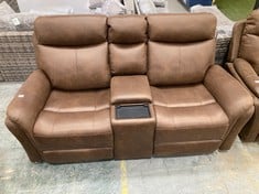 MONTE POWER RECLINER 2 SEATER SOFA WITH CONSOLE IN BROWN FAUX SUEDE RRP- £799