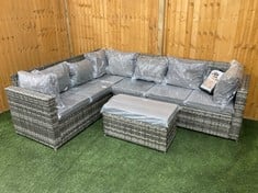 MIXED GREY RATTAN CORNER GARDEN SOFA TO INCLUDE RATTAN BENCH WITH GREY CUSHIONS