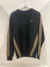 FRED PERRY TAPE DETAIL MEN'S LONG SLEEVE TOP - BLACK SIZE M