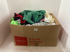 BOX OF ASSORTED CLOTHES TO INCLUDE 11 DEGREE MENS LOGO T-SHIRT IN RED SIZE MEDIUM