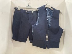 MOSS MEN'S CHINO SHORTS - NAVY SIZE M TO INCLUDE MOSS MEN'S STRETCH FIT WAISTCOAT - MIDNIGHT LINEN SIZE 42R - TOTAL RRP £150