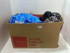 BOX OF ASSORTED CLOTHING TO INCLUDE JANE NORMAN WOMEN'S SLEEVELESS ANIMAL PRINT DRESS - UK 12