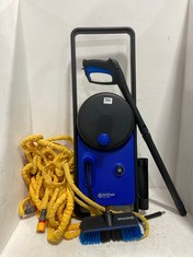 NILFISK CORE 140 POWERCONTROL HIGH PRESSURE WASHER - BLUE/BLACK TO INCLUDE HOZELOCK GARDEN HOSE PIPE - YELLOW