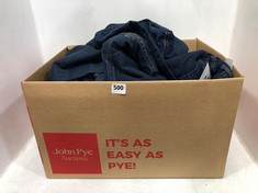 BOX OF ASSORTED ADULTS CLOTHING TO INCLUDE ENGLISH LAUNDRY MEN'S JEANS - DARK INDIGO SIZE 38X32