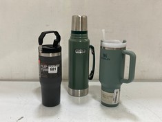 3 X ASSORTED TRAVEL FLASK TO INCLUDE STANLEY QUENCHER H2.0 TUMBLER - GREY