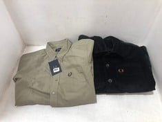 FRED PERRY CORD JACKET IN NAVY BLUE SIZE L TO INCLUDE FRED PERRY OXFORD SHIRT IN WARM GREY SIZE L