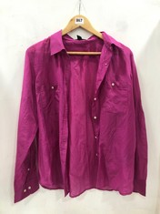 LAUREN RALPH LAUREN BUTTON UP SHEER BLOUSE IN PURPLE SIZE L