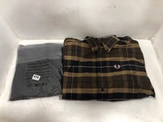 FRED PERRY SHEER SHIRT IN BLACK SIZE 8 TO INCLUDE BRUSHED TARTAN SHIRT SIZE L