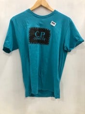 C.P.COMPANY T-SHIRT BLUE WITH BLACK LOGO SIZE 14