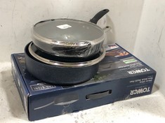 3 X ASSORTED ITEMS TO INCLUDE TOWER FORGED HEAVY GAUGE ALUMINIUM 28CM ULTRA NON-STICK MULTI PAN WITH GLASS LID