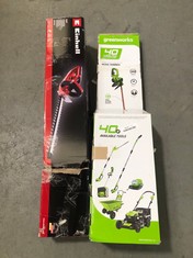 GREENWORKS 40V BATTERY POWERED HEDGE TRIMMER TO INCLUDE EINHELL CLASSIC ELECTRIC HEDGE TRIMMER GH-EH 4245