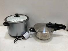 TOWER 3L STAINLESS STEEL PRESSURE COOKER TO INCLUDE RUSSELL HOBBS COOK@HOME RICE COOKER