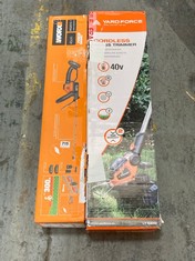 WORX 20V 45CM CORDLESS HEDGE TRIMMER WG261E.1 TO INCLUDE YARD FORCE 40V 30CM CORDLESS GRASS TRIMMER LT G30