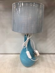 1 X STONE THE CROWS SM.TEARDROP LAMPBASE - LIGHT BLUE - HEIGHT 30CMS TO INCLUDE STONE THE CROWS NUMBER FOUR LAMP SHADE : LIGHT BLUE - 22.5X24.5X17.5CMS - TOTAL RRP Â£86