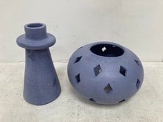 4 X STONE THE CROWS SET/3 CANDLEHOLDER W/STAND - BLUE - HEIGHT 23CMS - TOTAL RRP Â£380