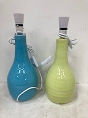 2 X STONE THE CROWS SM.TEARDROP LAMP BASE - LIGHT BLUE - HEIGHT 30 CMS TO INCLUDE LIGHT LEMON TOTAL RRP £60