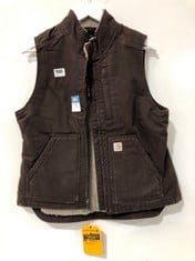 CARHARTT RELAXED FIT WASHED DUCK SHERPA-LINED MOCK-NECK VEST BROWN SIZE SM RRP- £102