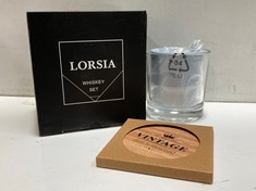 BOX OF APPROX 20 X LORSIA WHISKEY SETS INCLUDES WHISKEY GLASS, ICE BALL MOLD, & COASTER