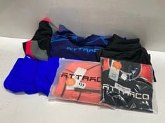 BOX OF APPROX 40 X ASSORTED ADULT CLOTHING TO INCLUDE ATTARCO UPF 50+ LONG SLEEVE TOP NAVY SIZE SM