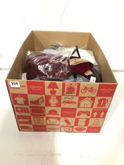 BOX OF APPROX 40 X ASSORTED ADULT CLOTHING TO INCLUDE LONG SLEEVE V-NECK SWEATER DARK RED SIZE XL