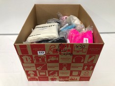 BOX OF APPROX 30 X ASSORTED ADULT CLOTHING/ACCESSORIES TO INCLUDE PINK SILK SCARF