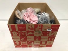 BOX OF APPROX 30 X ASSORTED ADULT CLOTHING TO INCLUDE PINK T-SHIRT WITH RED LOVE HEART LOGO SIZE LG