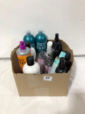 BOX OF ASSORTED BEAUTY PRODUCTS TO INCLUDE BED HEAD THERAPY HAIR SHAMPOO AND CONDITIONER