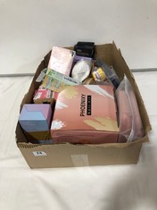 BOX OF ASSORTED BEAUTY PRODUCTS TO INCLUDE SILICONE BRA