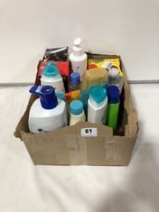 BOX OF ASSORTED BEAUTY PRODUCTS TO INCLUDE DOVE ULTRA CARE SHOWER GEL