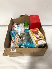 BOX OF ASSORTED PRODUCTS TO INCLUDE COLGATE MAX WHITE TOOTHPASTE