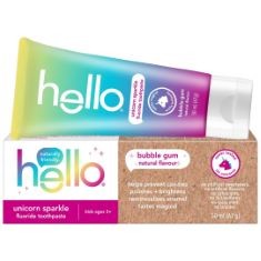 80 X HELLO UNICORN SPARKLE FLUORIDE KIDS TOOTHPASTE, NATURAL BUBBLE GUM FLAVOUR, VEGAN, 50 ML.