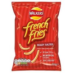 10 X WALKERS FRENCH FRIES READY SALTED SNACKS CRISPS 21G (BOX OF 32) .