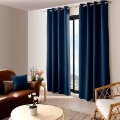 QTY OF ITEMS TO INLCUDE 9X ASSORTED CURTAINS TO INCLUDE ENJOY HOME 2010AN140240 BLACKOUT CURTAIN WITH 8 EYELETS-POLYESTER - 40 X 26 CM, NAVY, 40X26, SLEEPDOWN CAPRICE ADRIANA SEQUIN 100% POLYESTER CU