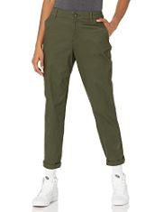 30 X ESSENTIALS WOMEN'S MID-RISE SLIM-FIT CROPPED TAPERED LEG KHAKI TROUSER, DARK OLIVE, 16.