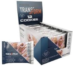 11 X SCI-MX HIGH PROTEIN DOUBLE CHOCOLATE COOKIE BOX - 23G PROTEIN, 2.3G SUGAR + 265 CALORIES PER COOKIE - PACK OF 12 X 75 G - LOW SUGAR - PRE / POST WORKOUT SNACK - SUITABLE FOR VEGETARIANS.