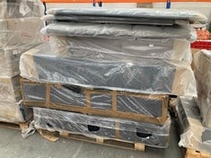 PALLET OF ASSORTED BED PARTS TO INCLUDE BED BASE PARTS APPROX 140 X 185 CM IN GREY (KERBSIDE PALLET DELIVERY)