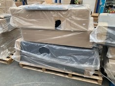 PALLET OF ASSORTED BED PARTS TO INCLUDE BED BASE PARTS APPROX 95 X 185 CM IN DARK GREY (KERBSIDE PALLET DELIVERY)