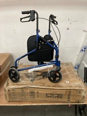 3 - WHEEL ROLLATOR IN DARK BLUE TO INCLUDE TRANSPORT WHEELCHAIR