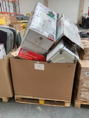 PALLET OF ASSORTED ITEMS TO INCLUDE GEORGE CARPET VACUUM, SEALEY 2 TONNE LOW ENTRY SHORT CHASSIS TROLLEY JACK (KERBSIDE PALLET DELIVERY)