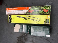 3 X ASSORTED ITEMS TO INCLUDE RYOBI 18V CORDLESS POLE HEDGE TRIMMER