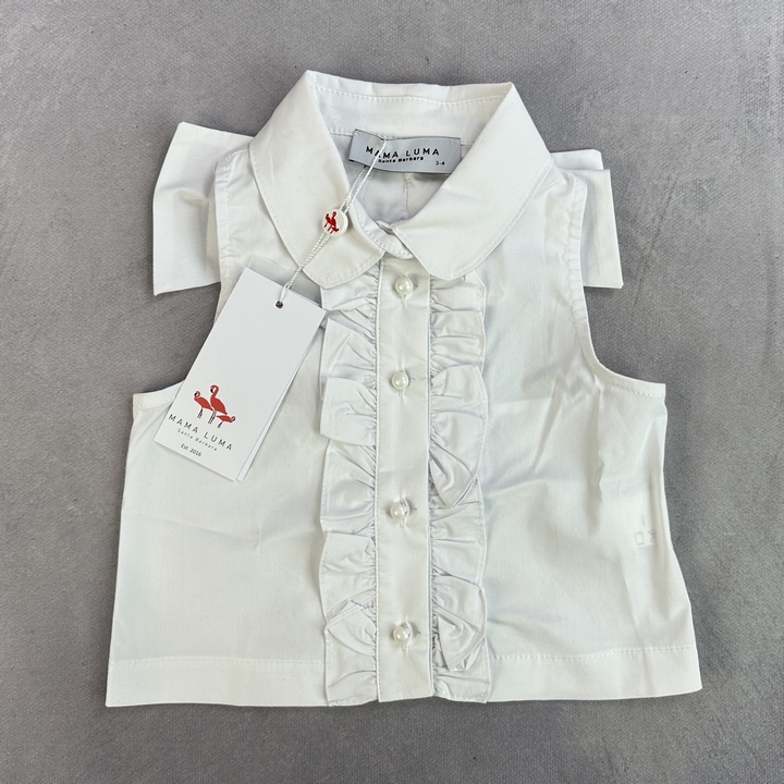 Mama Luma Girls Sleeveless Collar Blouse In White - Size  4 Y