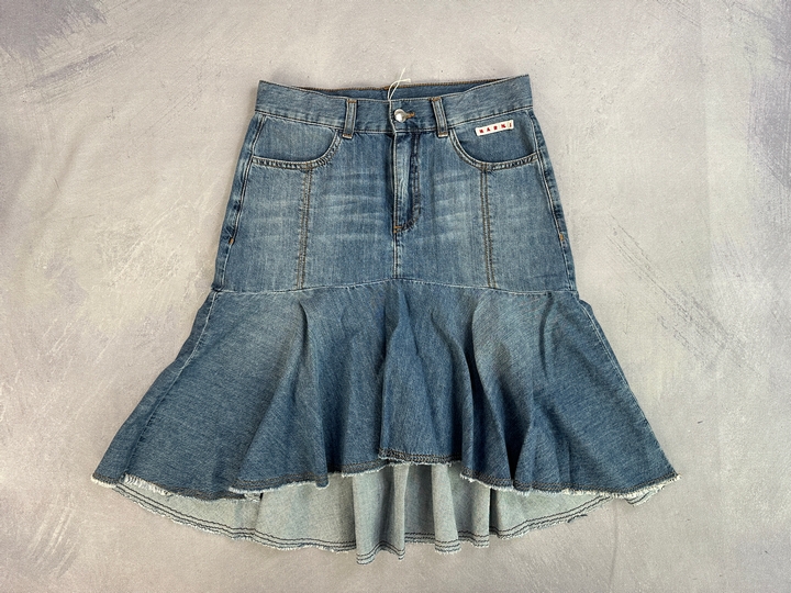 Marni Girls Raw Cut Denim Skirt In Blue - Size 14 Y