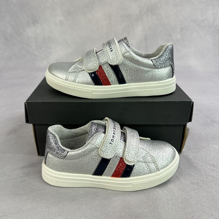 Tommy Hilfiger Girls Silver Logo Trainers - Size left 28 right 26