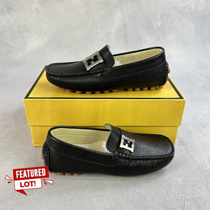 Fendi Black Leather Moccasins - Size Left 31 Right 30