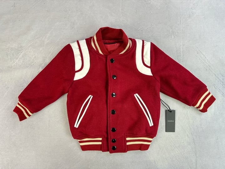 Haus Of Jr Red Alfie Wool Varsity Jacket - Size 1-2 Years