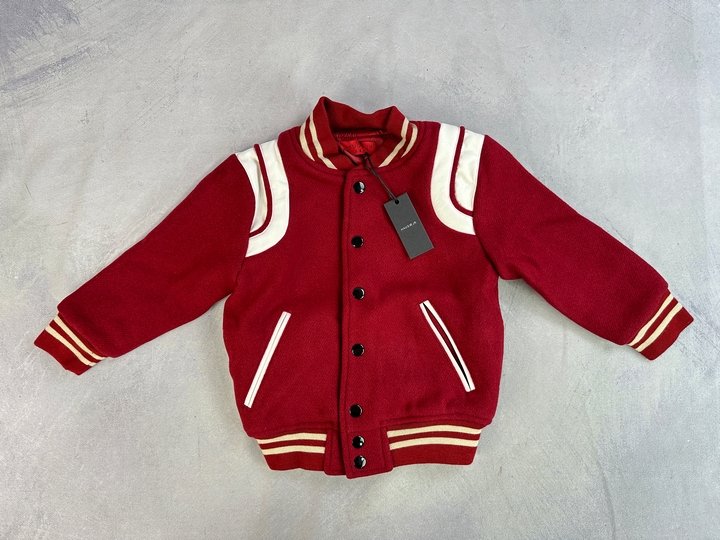 Haus Of Jr Red Alfie Wool Varsity Jacket - Size 3-4 Years