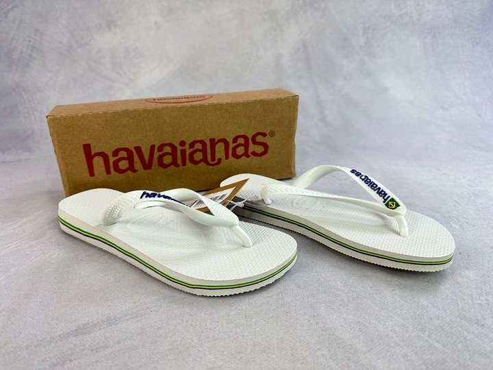 Havaianas White Brazil Logo Flip Flops - Size 4