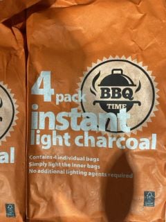 QTY OF CHARCOAL TO INCLUDE BBQ TIME 4 PACK INSTANT LIGHT CHARCOAL APPROX 25 BAGS