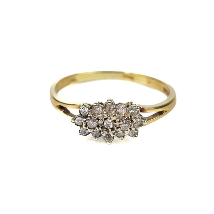 9ct Yellow and White Gold Diamond Cluster Ring, Size Q½, 2.3g (VAT Only Payable on Buyers Premium)