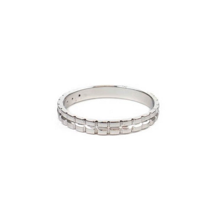 9ct White Gold Five Diamond Patterned Band Ring, Size R, 2.5g